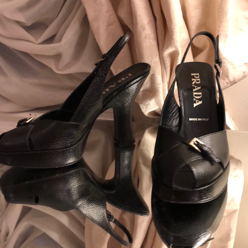 Black Leather Prada Open Toe Mule